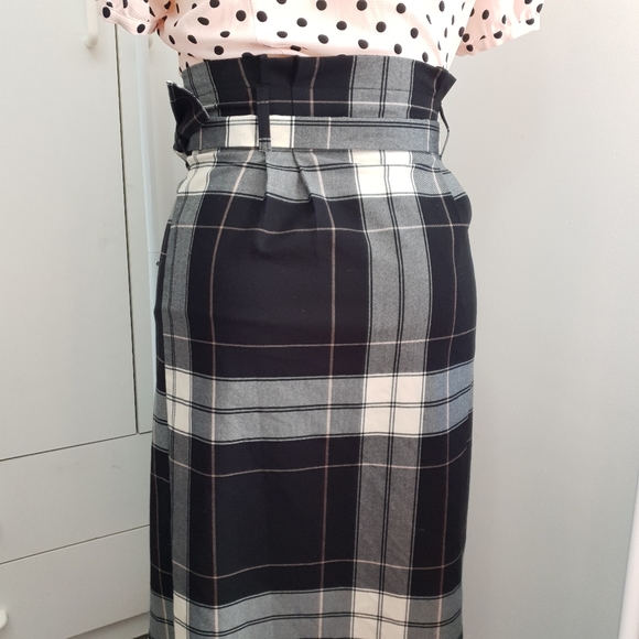 NWT AU 14 Dotti Black White Plaid Midi Belt Wrap Skirt - Picture 5 of 16